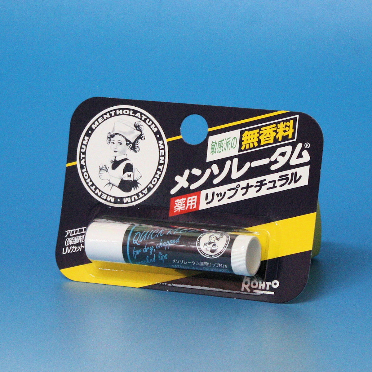 敏感派のくちびるに 無香料の薬用 有効成分●酢酸トコフェロール（ビタミンE） 保湿成分●アロエエキス 表示成分●酢酸トコフェロール（ビタミンE） ●精製ラノリンジブチルヒドロキシトルエン 【医薬部外品