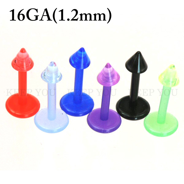 ボディピアス。Flexible Labret コーンタイプ 【素材】Flexible（柔軟なアクリル素材） 【仕様】コーン部分をネジ式で回転し脱着します。 【サイズ】16GA(1.2mm) ※ご希望サ