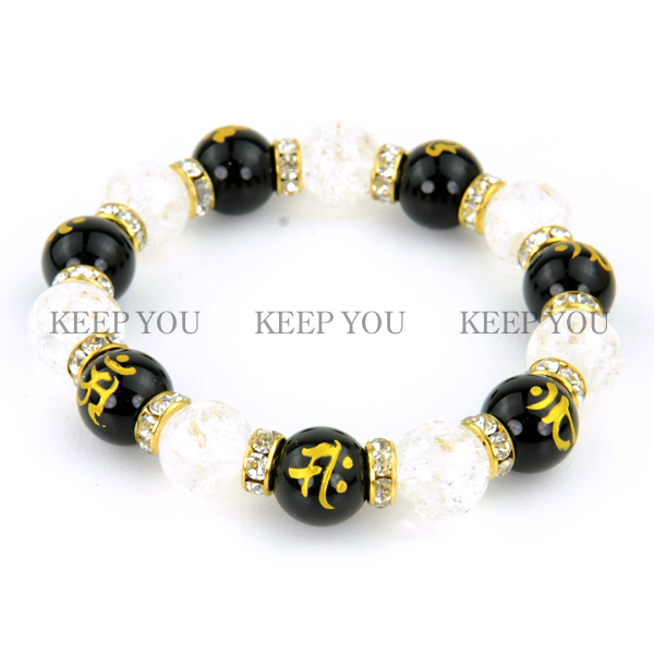 &starf;パワーストーン 天然石ブレスレット 【サイズ】 ストーン：約12mm、12.5mm玉 ロンデル：8mm 内円周約16.5cm 【素材】 オニキス、クラック水晶 ロンデルは真鍮にメ