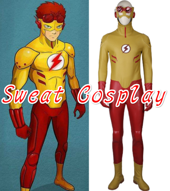 高品質 高級コスプレ衣装 DCコミック 風 ヤング・ジャスティス タイプ オーダーメイド Young Justice Kid Flash Costume PU leather