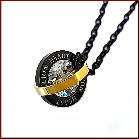 ■LION HEART/ライオンハート■国内正規品ブラック/ゴールドダブルリングボールトップステンレスネックレスシンプルなビューティーアクセ！≫ 送料無料！ ≪