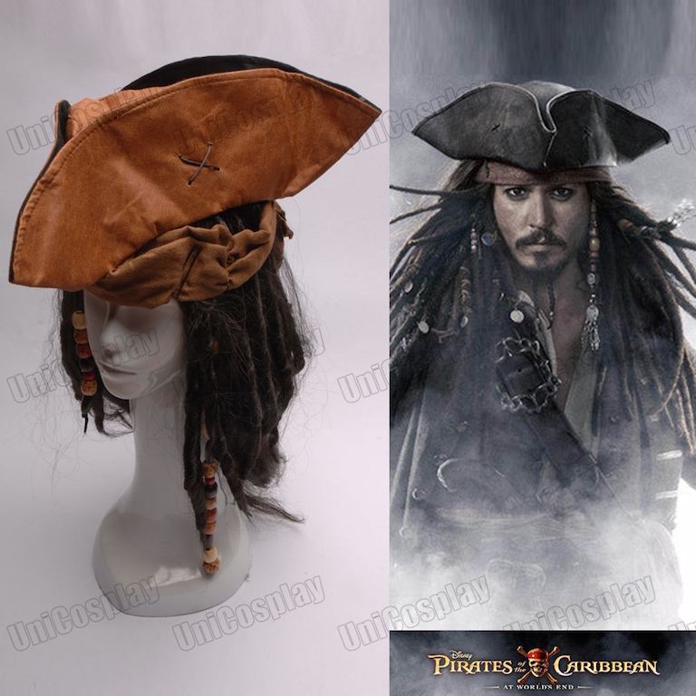 高品質 高級コスプレ パイレーツ オブ カリビアン 風 ジャック・スパロウ タイプ 帽子 ウィッグ Jack Sparrow Pirates of the Caribbean