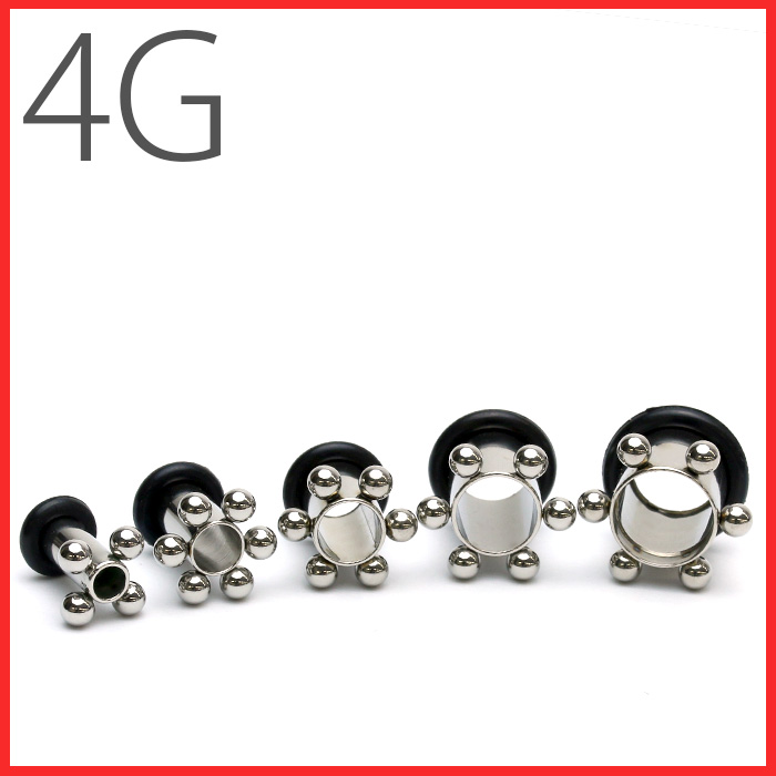 [4G]トンネル0010/ボール付シングルフレア【ゲージ】4G【カラー】シルバー【全長】約12.5mm【モチーフサイズ(縦×横)】約10mm×約11mm【素材】(本体)サージカルステンレス(Oリング(