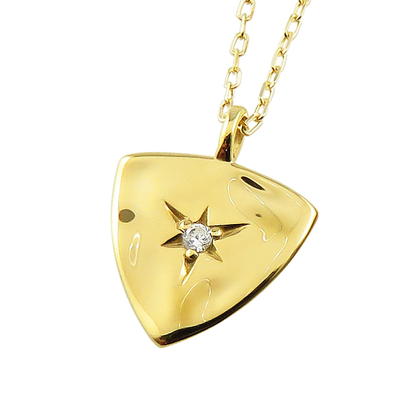 送料無料K18 Diamond Necklace 【ご注意】土日祝日を除き、発送まで10日程かかります 1石の天然ダイヤモンドが中央に輝くピック形モチーフのデザインネックレス18金 三角形 一粒ダイヤ