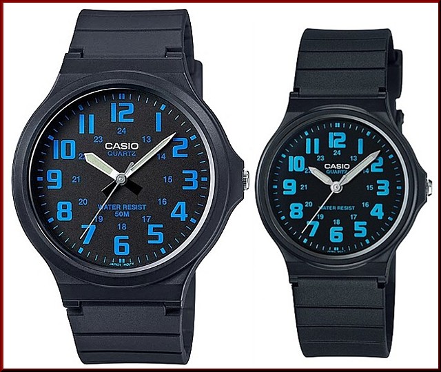 CASIO【カシオ/スタンダード】アナログクォーツ ペアウォッチ 腕時計 ラバーベルト ブラック/ブルー 海外モデル MW-240-2B/MQ-71-2B （送