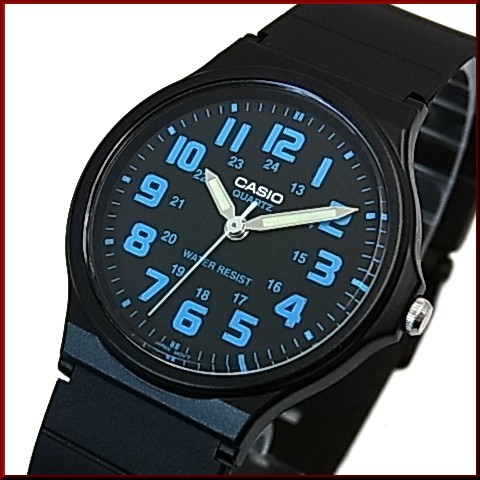 【カシオ/CASIO】アナログクォーツ メンズ腕時計 ボーイズサイズ ブラック/ブルー文字盤 ブラックラバーベルト 海外モデル MQ-71-2B（送