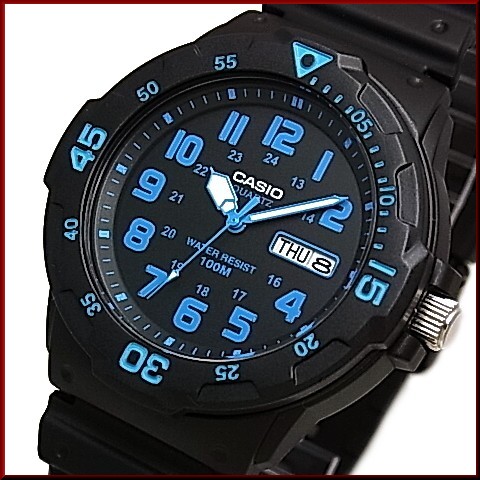 CASIO【カシオ/スタンダード】アナログクォーツ メンズ腕時計 ラバーベルト ブラック/ブルー文字盤 海外モデル MRW-200H-2B（送料無料）