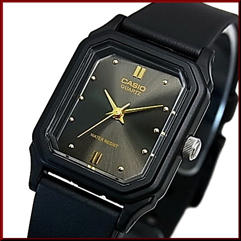 CASIO【カシオ/スタンダード】アナログクォーツ レディース腕時計 ラバーベルト ガンメタ/ゴールド文字盤 海外モデル LQ-142E-1A （送料