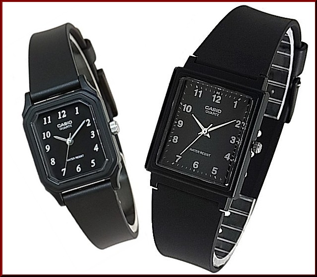 CASIO【カシオ/スタンダード】アナログクォーツ ペアウォッチ 腕時計 ラバーベルト ブラック文字盤 海外モデル MQ-27-1B/LQ-142-1B（送料