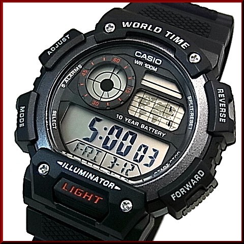 CASIO【カシオ/スタンダード】デジタル 世界地図表示ワールドタイム メンズ腕時計 ラバーベルト 海外モデル AE-1400WH-1A（送料無料）