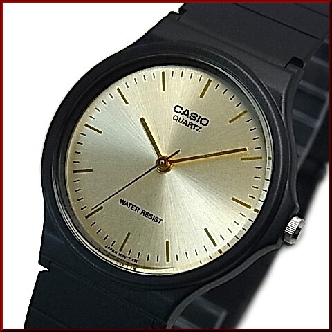 CASIO/Standard【カシオ/スタンダード】メンズ腕時計 アナログクォーツ シャンパンゴールド文字盤 ブラックラバーベルト MQ-24-9EL 海外